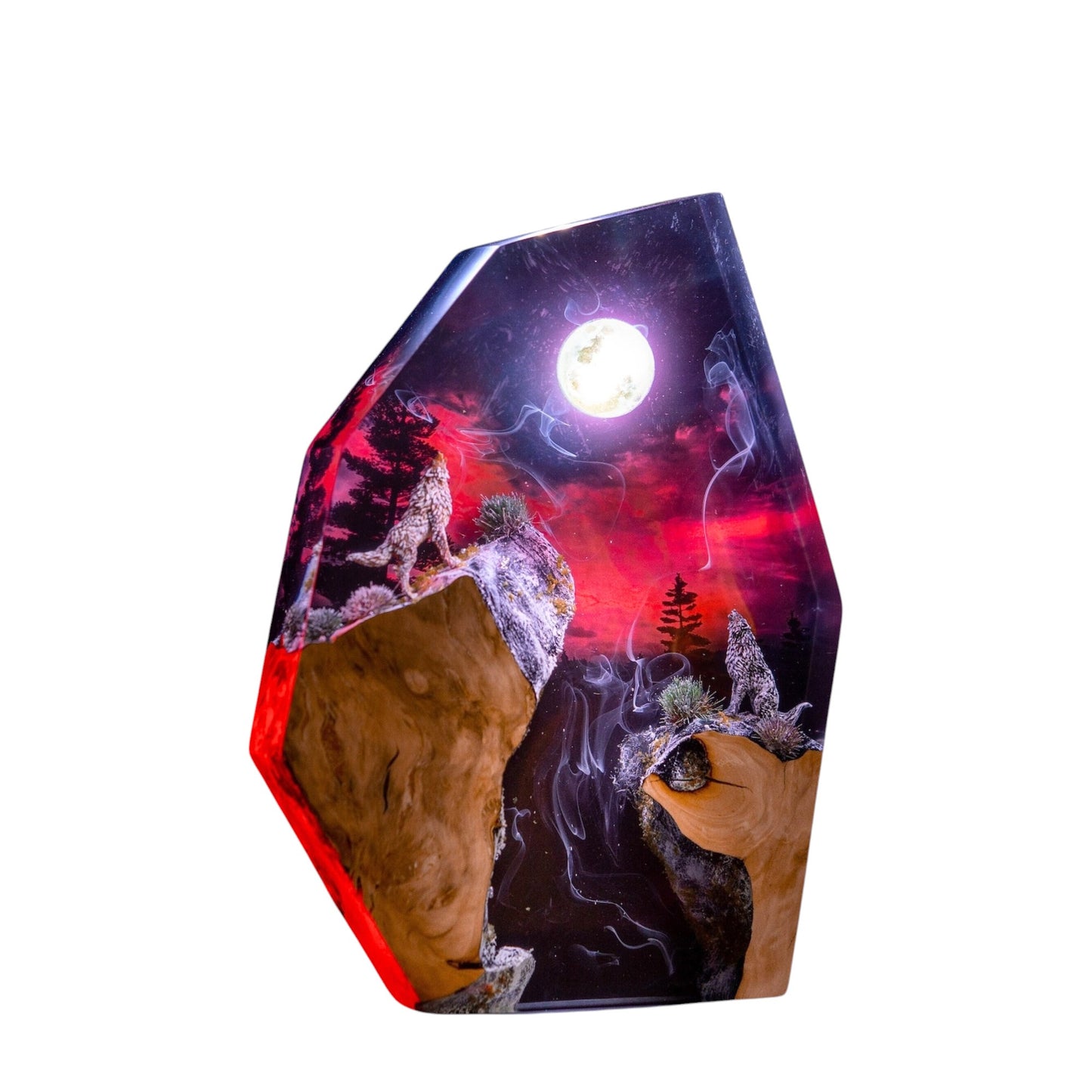 Wolf Howl Resin Lamp – Red & Black Night Scene – Fantasy Night Light