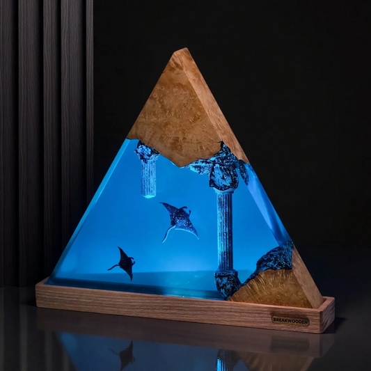 Coral Column Manta Ray Resin Lamp – Ocean Pyramid Collector’s Edition – Night Light