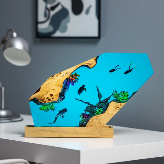 Whale Resin Lamp – Rough Whale, Turtle & Shipwreck (BGN1) – Ocean Night Light