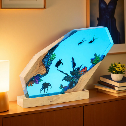Ocean Diorama Resin Lamp – Octopus & Turtle Shipwreck Scene – Ocean Night Light