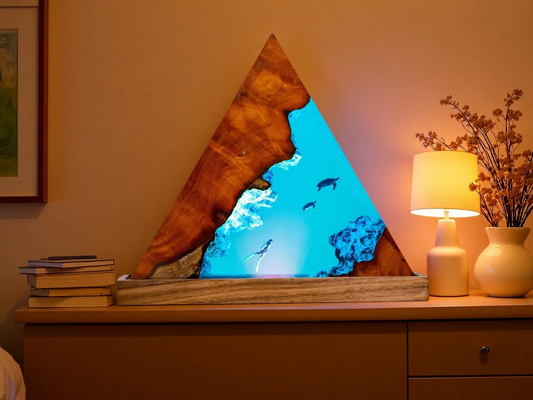 Ocean Resin Lamp – Sea Turtle Reef Scene – Ocean Night Light