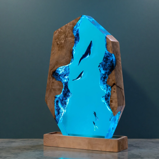 Whale Resin Lamp – Whale Scene CF (BGD1) – Ocean Night Light