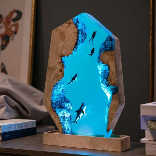 Ocean Diorama Resin Lamp – Shark Coral Adventure Edition – Ocean Night Light
