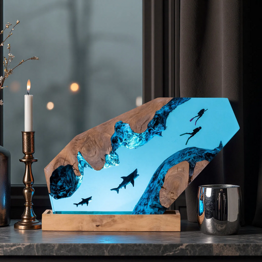 Ocean Diorama Resin Lamp – Shark Abyss Explorer Edition – Ocean Night Light