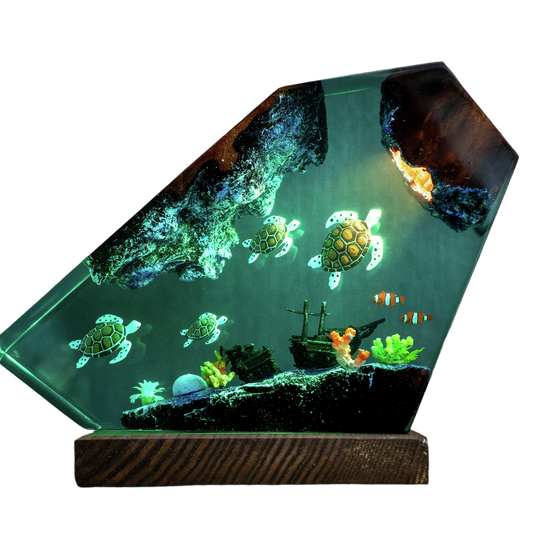 Handmade Epoxy Resin Sea Turtle Night Light – Ocean Decorative Table Lamp – LY187