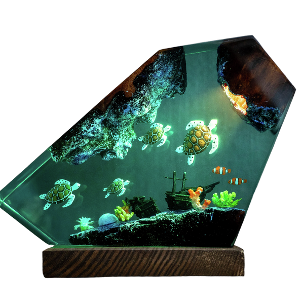 Handmade Epoxy Resin Sea Turtle Night Light – Ocean Decorative Table Lamp – LY187