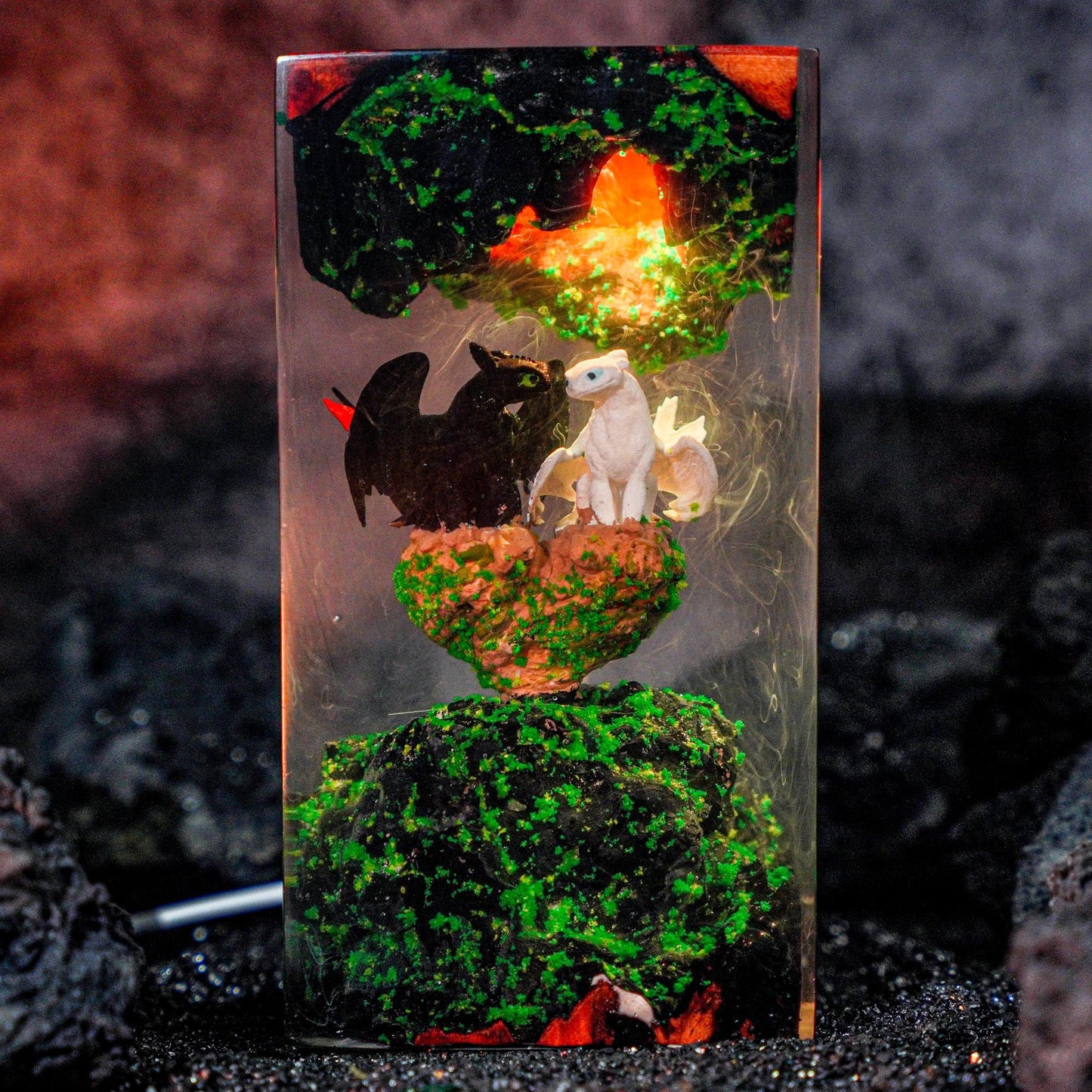 Toothless & Light Fury Epoxy Resin Lamp – Dragon Night Light Decor – LY471
