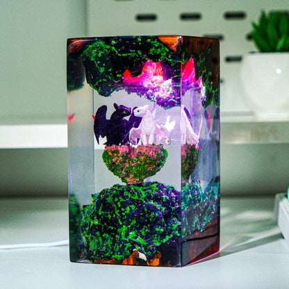 Toothless & Light Fury Epoxy Resin Lamp – Dragon Night Light Decor – LY471
