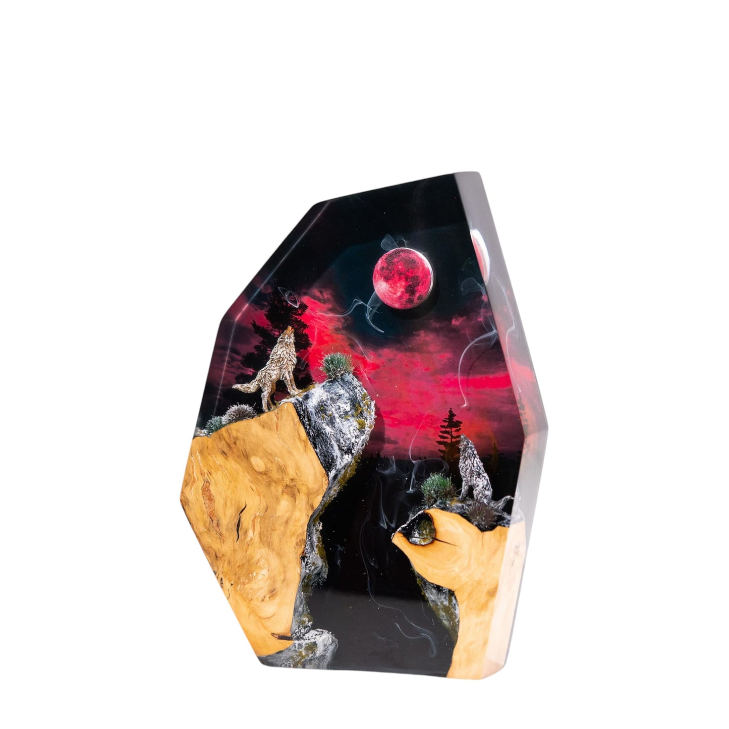 Wolf Howl Resin Lamp – Red & Black Night Scene – Fantasy Night Light