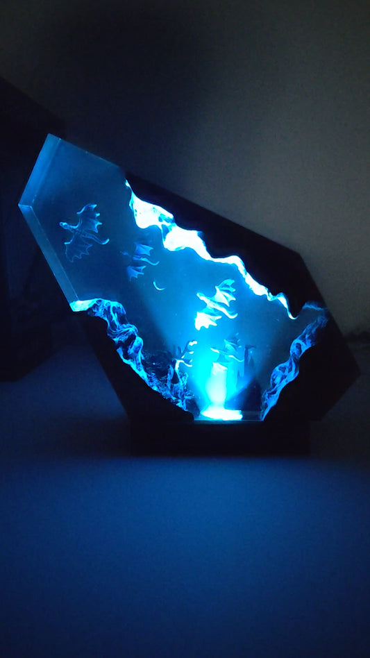 Perched Bats Sunset Epoxy Lamp – LY052